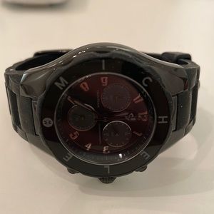 Michele woman’s watch. Black stainless steel, rubber bans.